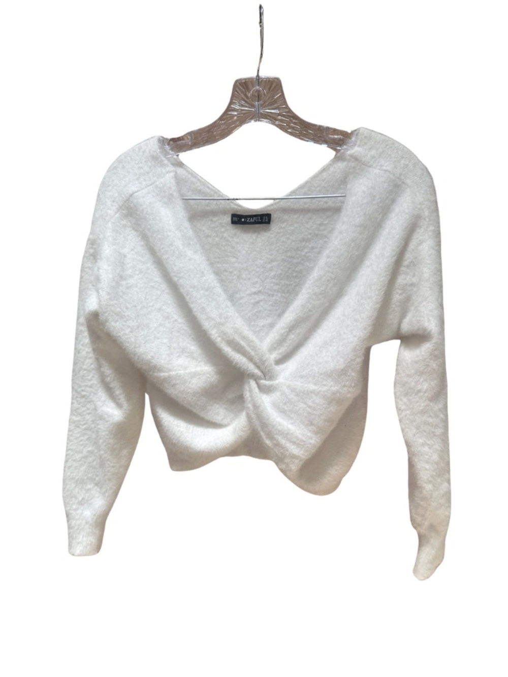 Zaful White Crossover Cropped Sweater - Women's Medium